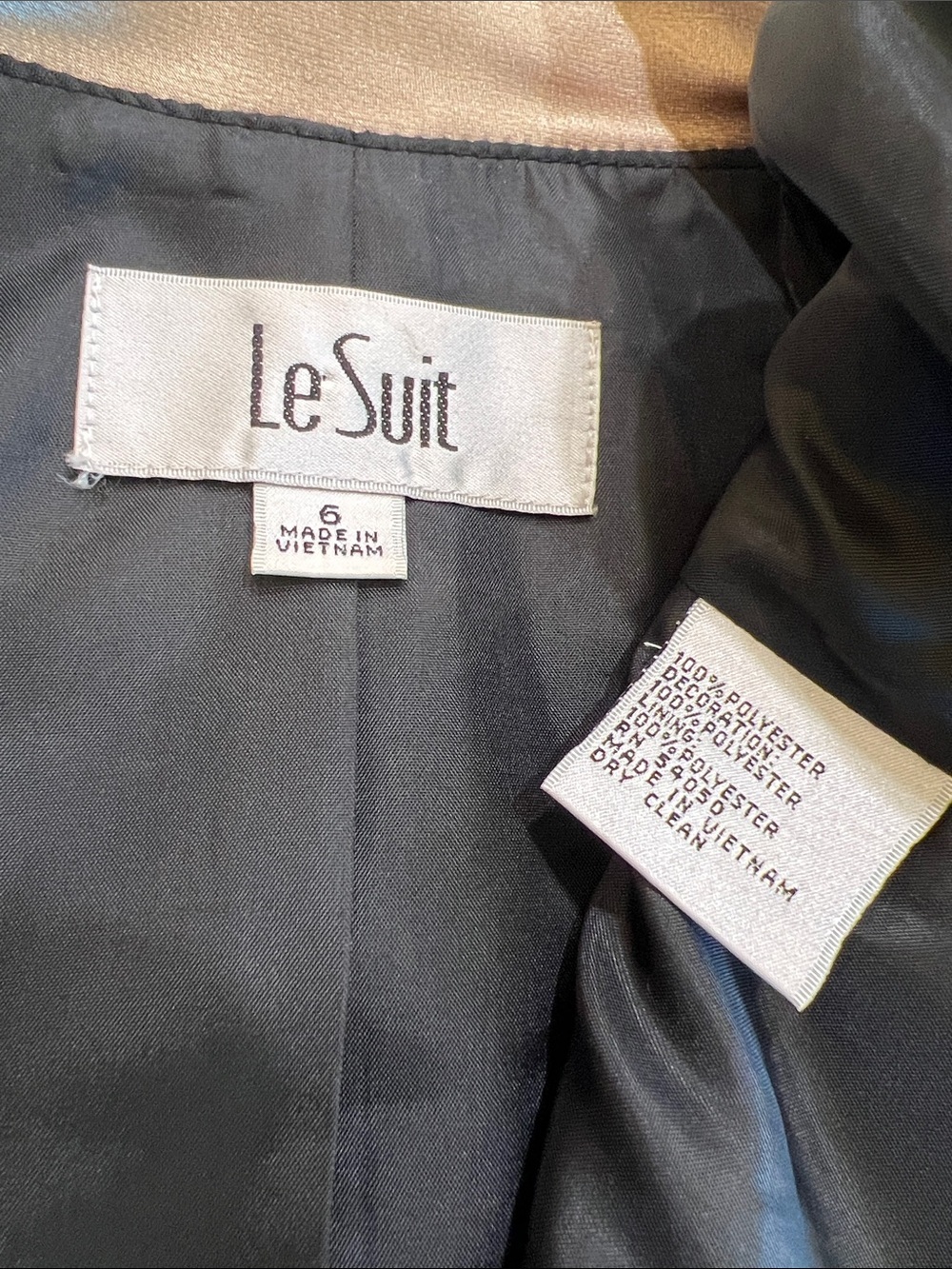 Vintage 90s Le Suit Black Gold Bow Accent Evening Blazer Jacket Size 6 - Picture 5 of 7